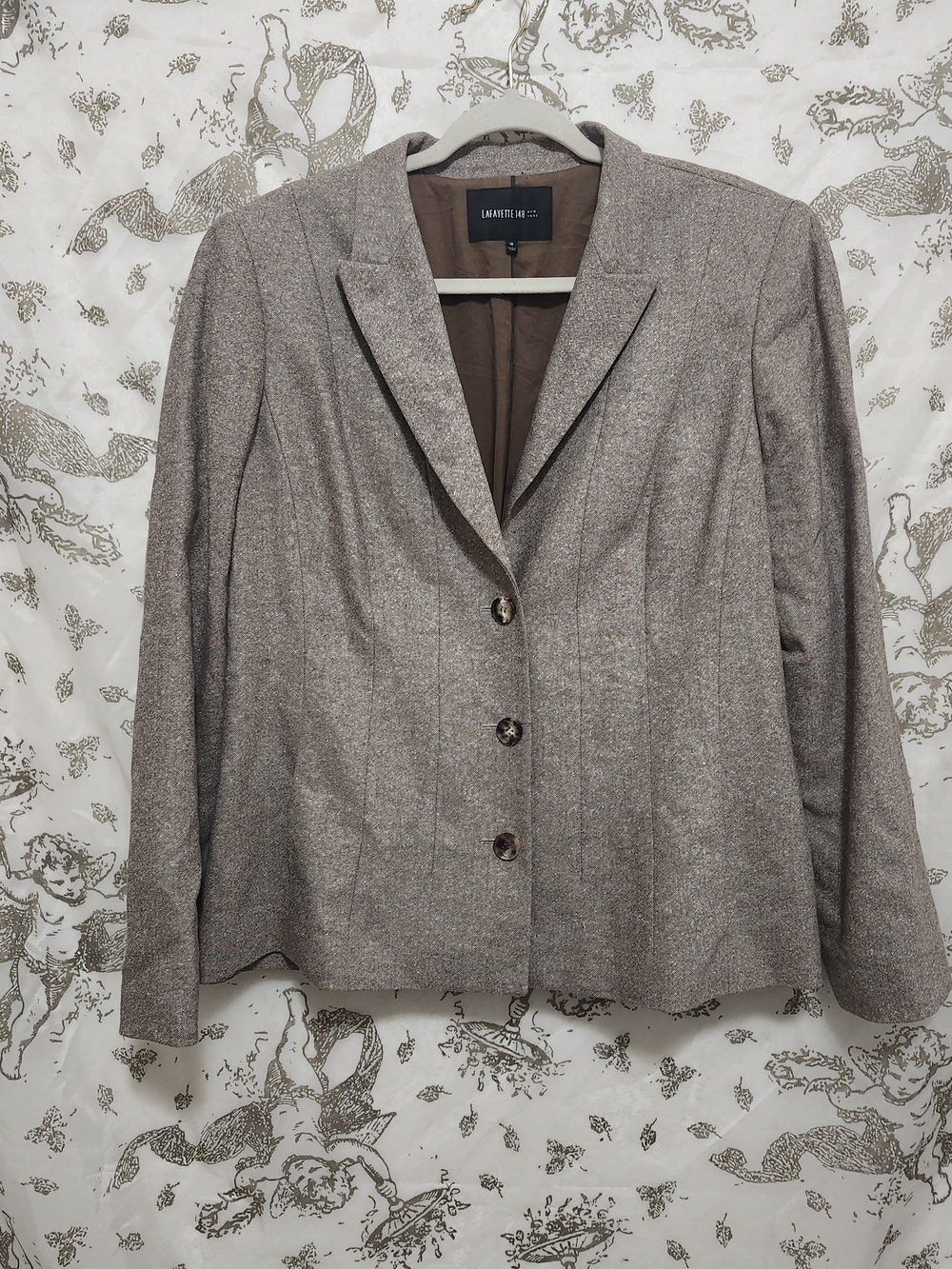Lafayette 148 New York Taupe Tweed Blazer Jacket Sz 16
